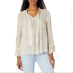 Lucky Brand Artsy Peasant Boho Blouse Top Deco print Shirt Large